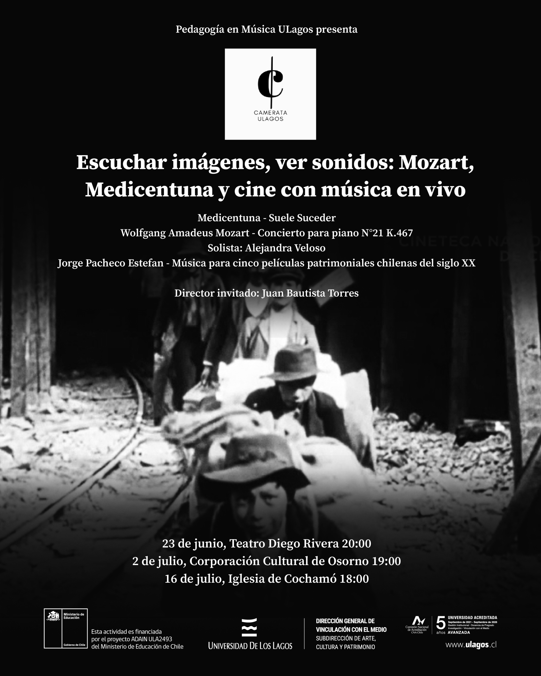 Camerata ULagos presenta: Escuchar imágenes, ver sonidos: Mozart, Medicentuna y cine con música en vivo